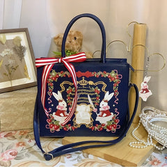 Dark Blue Tote Bag Crossbody Alice in Wonderland Theme