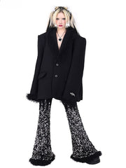 Black Plush Pentagram Oversized Blazer