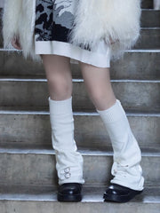 Heart-shaped Buckles and Pins Decorated White Knitted Leg Warmers