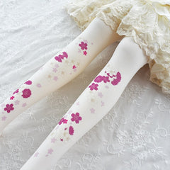 Sakura Print Tights Rose Red Cherry Blossom