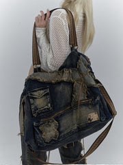 Distressed Design Denim Shoulder Bag
