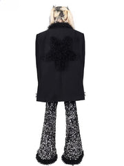 Black Plush Pentagram Oversized Blazer