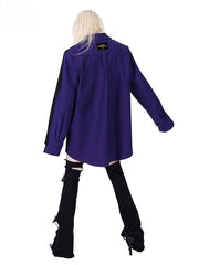 Patchwork Design Crescent Moon Embroidery Black＆Purple Blazer