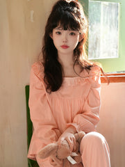 Pink Square Neckline Sweet Pajama Set