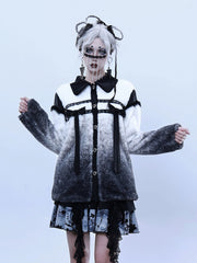 Sparse Shadow Bowknot Detail Stud Decorated Plush Coat