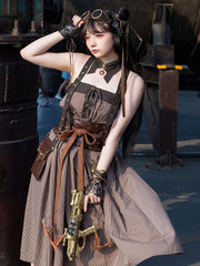 Steampunk Black And Brown Striped Pattern Gear Design Fake Collar