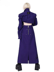 Pockets Design Back Slit Purple Skirt