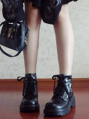 White/Black Zip Closure at Sides Design Round Toe Martens