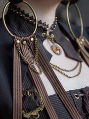 Steampunk Black And Brown Striped Pattern Gear Design Fake Collar