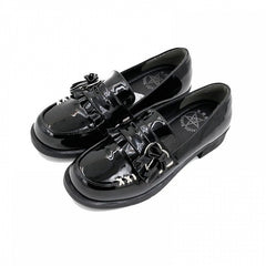 Sweetheart Spy Bowknot Detail PU Polished Black JK Slipons