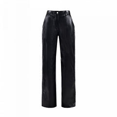Studs Decorated Black PU  Pants