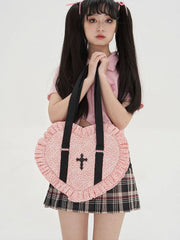 Pink/Red  Sweetheart-shaped Ruffle Trim Shoulder Bag