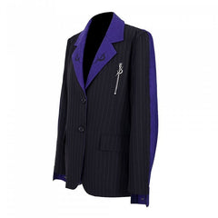 Patchwork Design Crescent Moon Embroidery Black＆Purple Blazer