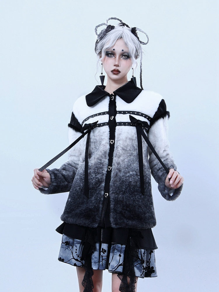 Sparse Shadow Bowknot Detail Stud Decorated Plush Coat