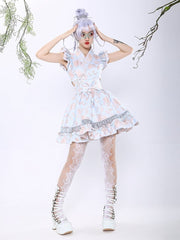 Hallucinogenic Flutter Sleeves Jacquard Top