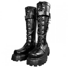 Dream Butterfly Metal Butterfly Pins Chain Decorated PU Matte Black Martens