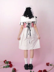 Pink Roses Tank Top with Bowknot Details